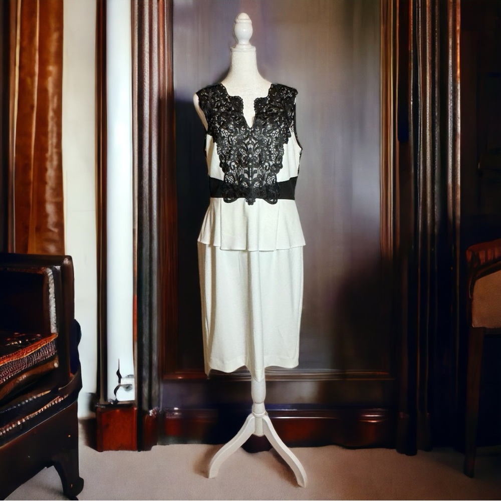 Antonio Melani Sleeveless Ivory With Black Lace Dress.  Size 12 NWT.